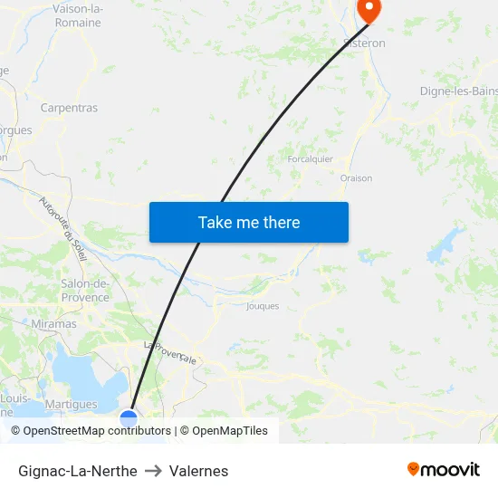 Gignac-La-Nerthe to Valernes map