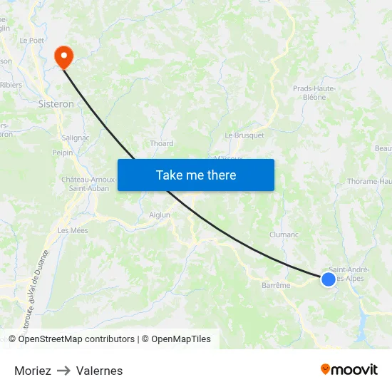 Moriez to Valernes map