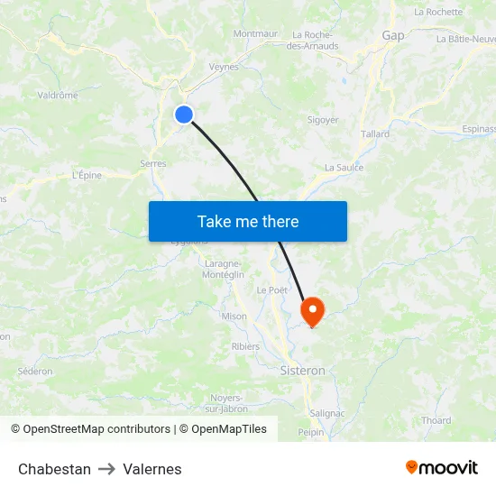 Chabestan to Valernes map