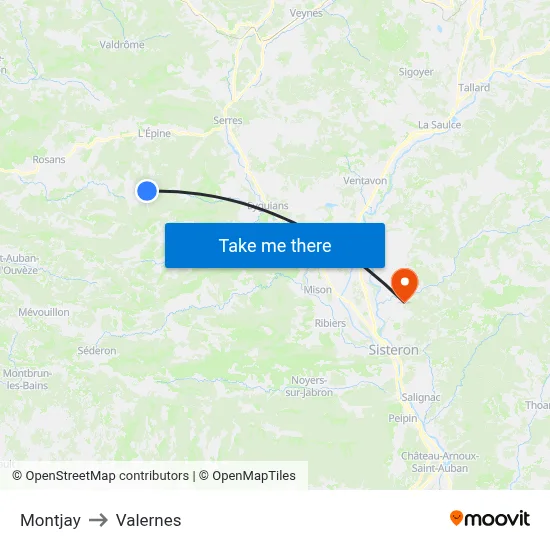 Montjay to Valernes map