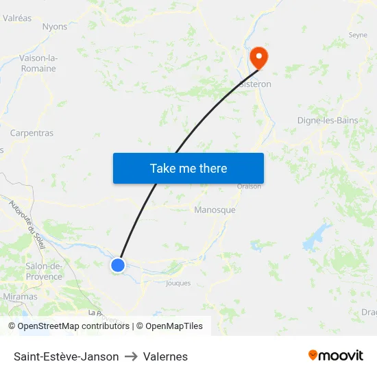Saint-Estève-Janson to Valernes map