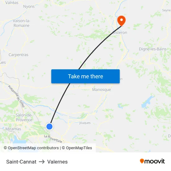 Saint-Cannat to Valernes map