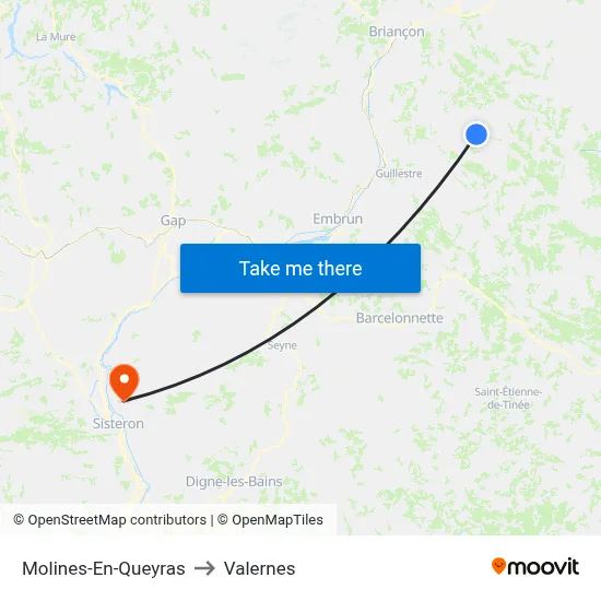 Molines-En-Queyras to Valernes map