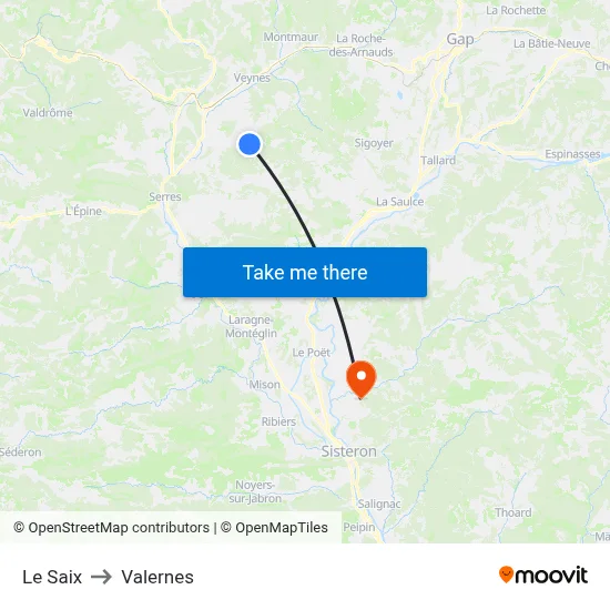 Le Saix to Valernes map