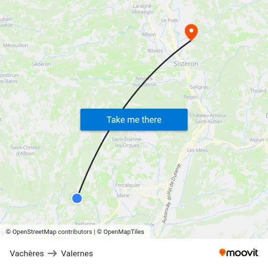 Vachères to Valernes map