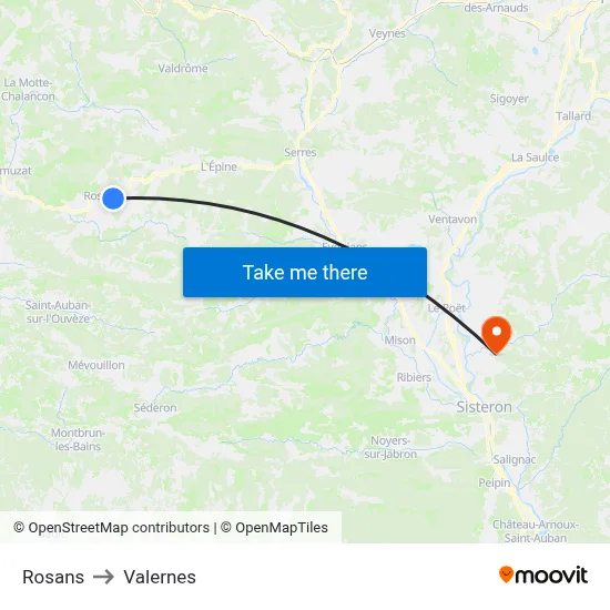 Rosans to Valernes map