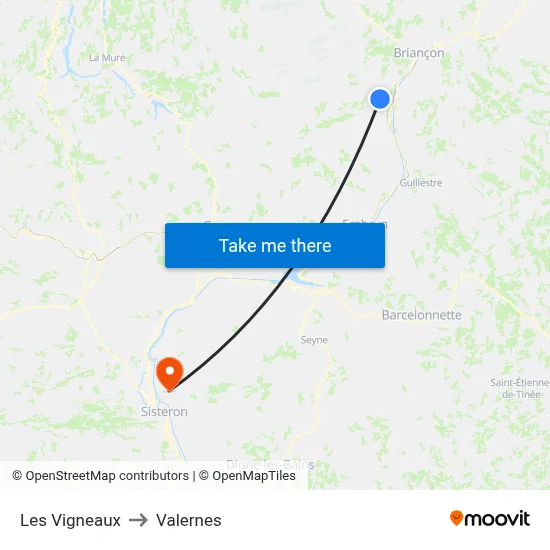 Les Vigneaux to Valernes map