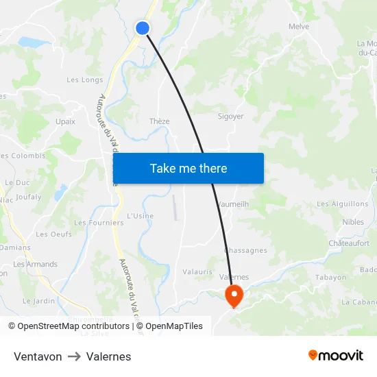 Ventavon to Valernes map
