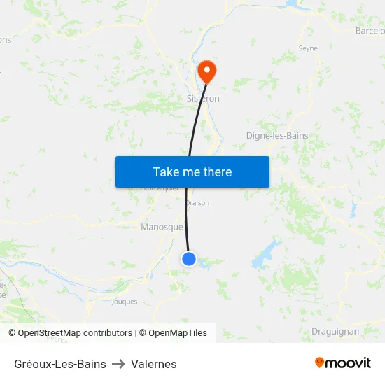 Gréoux-Les-Bains to Valernes map