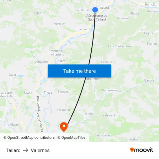 Tallard to Valernes map