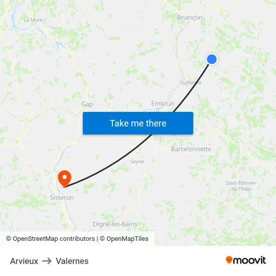 Arvieux to Valernes map