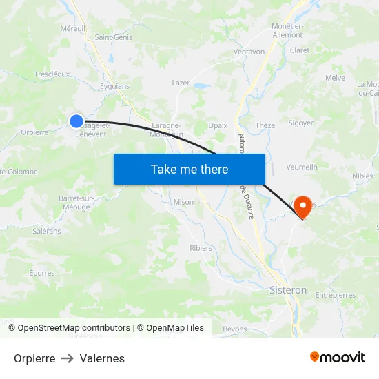 Orpierre to Valernes map