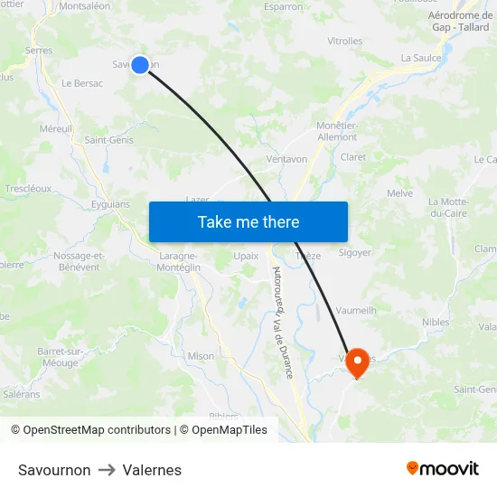 Savournon to Valernes map
