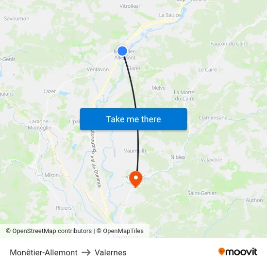Monêtier-Allemont to Valernes map