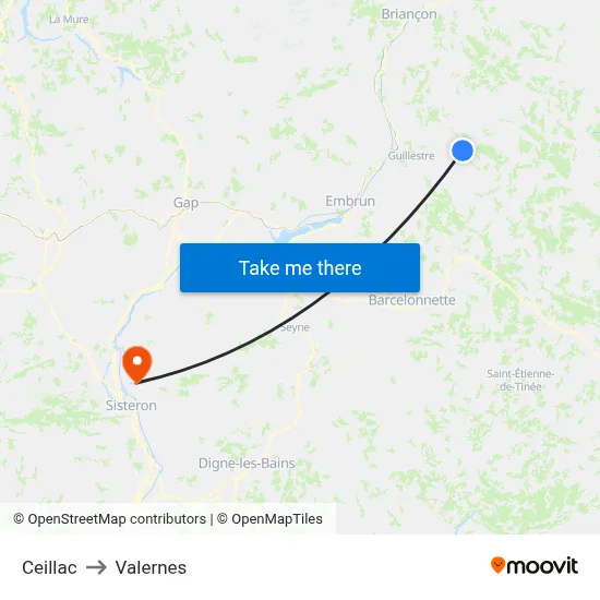 Ceillac to Valernes map