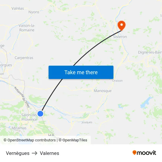 Vernègues to Valernes map