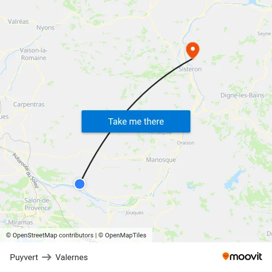 Puyvert to Valernes map