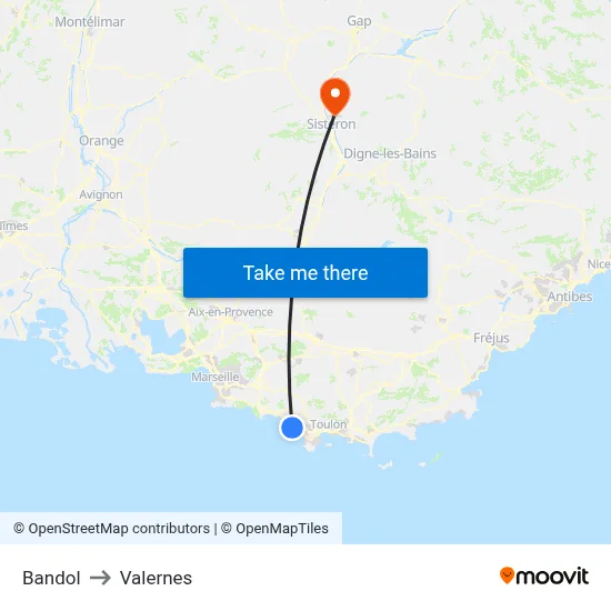 Bandol to Valernes map
