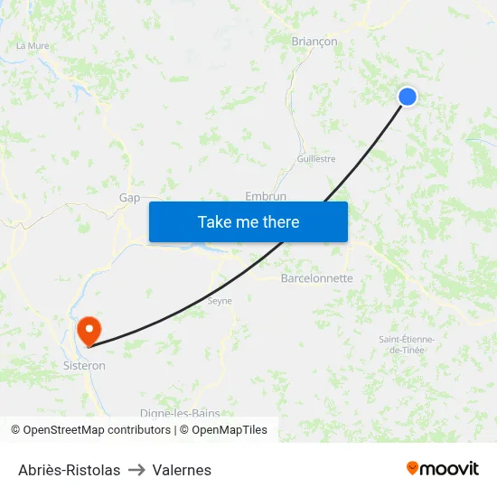Abriès-Ristolas to Valernes map