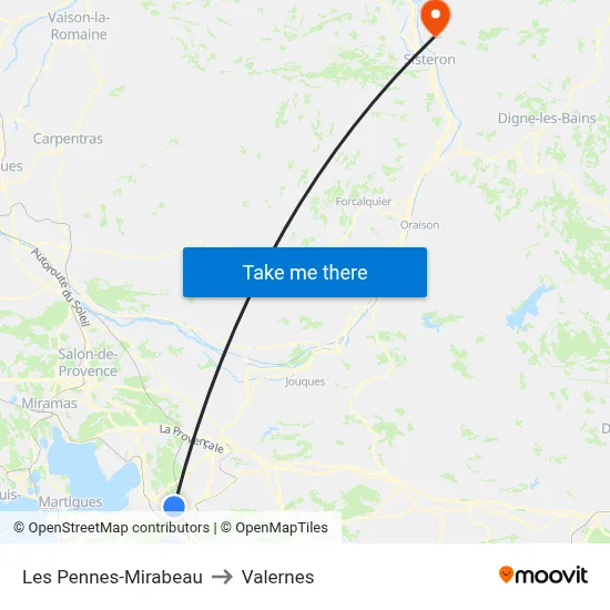 Les Pennes-Mirabeau to Valernes map