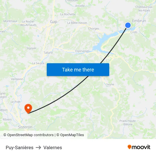 Puy-Sanières to Valernes map