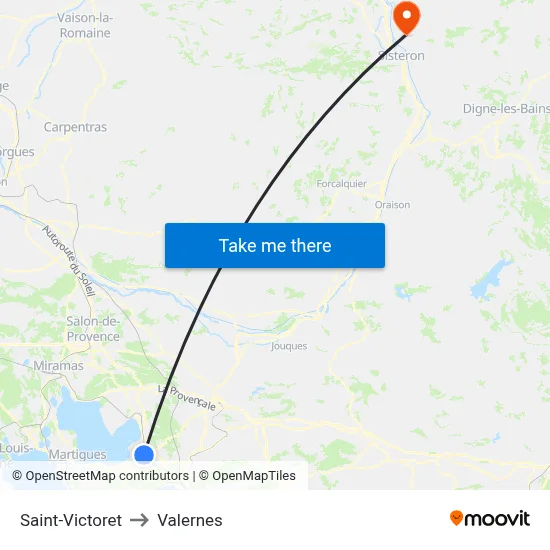 Saint-Victoret to Valernes map