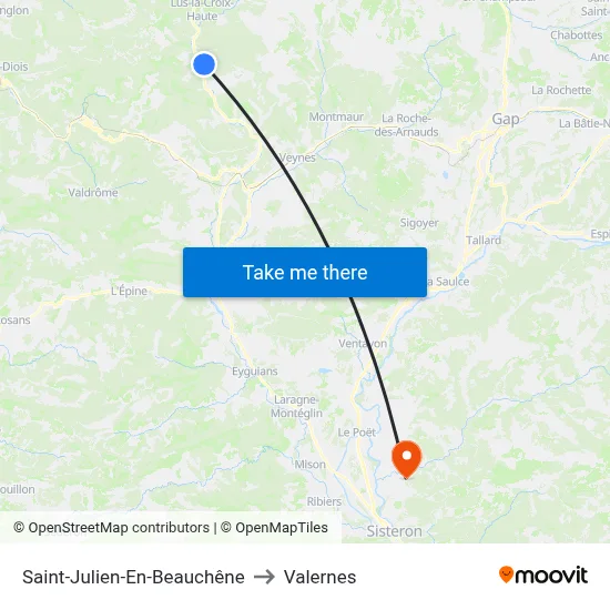 Saint-Julien-En-Beauchêne to Valernes map