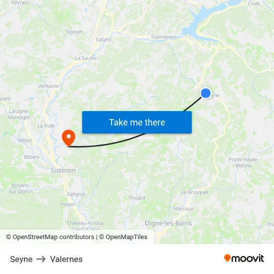 Seyne to Valernes map