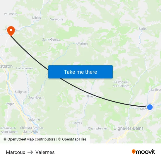 Marcoux to Valernes map