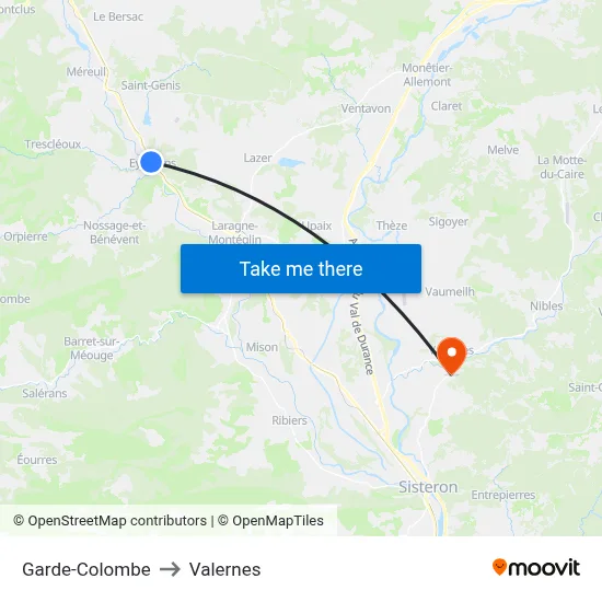Garde-Colombe to Valernes map