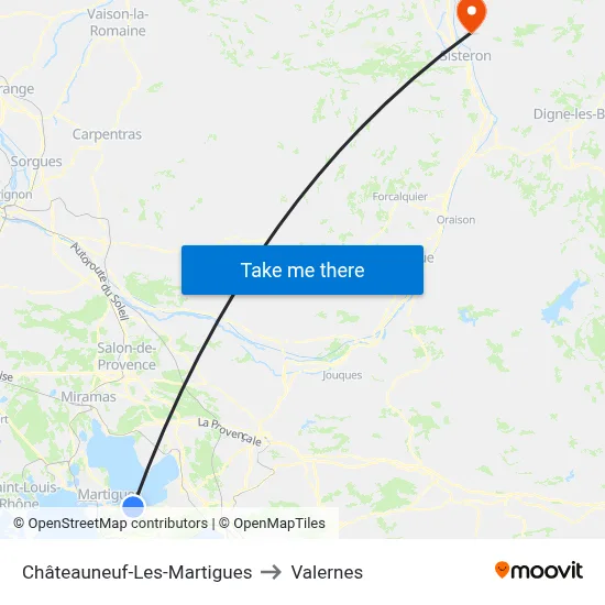 Châteauneuf-Les-Martigues to Valernes map