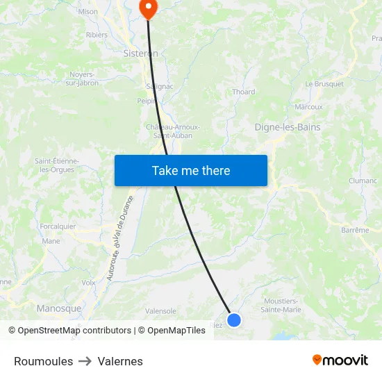 Roumoules to Valernes map