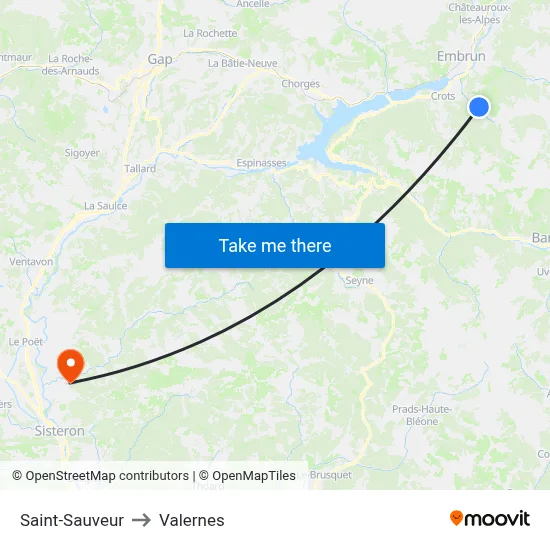 Saint-Sauveur to Valernes map