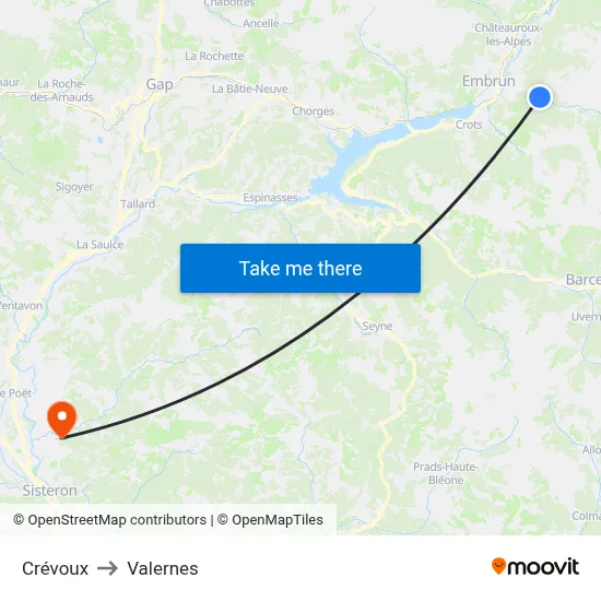 Crévoux to Valernes map