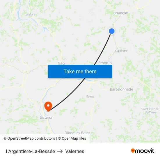 L'Argentière-La-Bessée to Valernes map