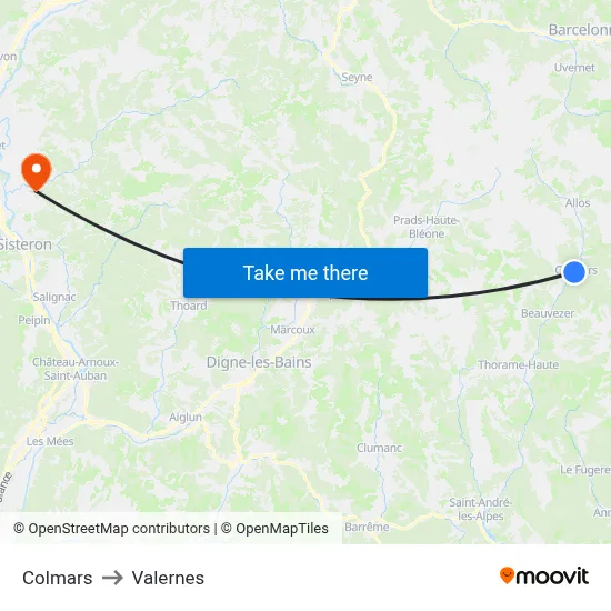 Colmars to Valernes map