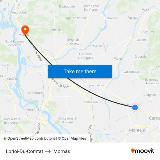 Loriol-Du-Comtat to Mornas map