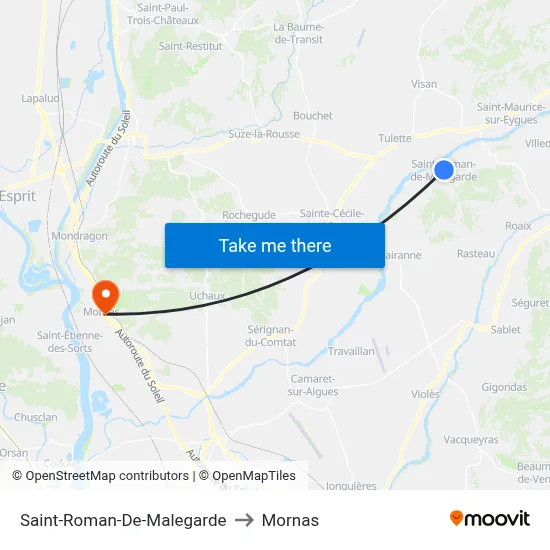 Saint-Roman-De-Malegarde to Mornas map