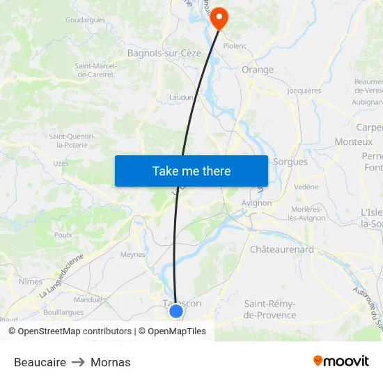 Beaucaire to Mornas map