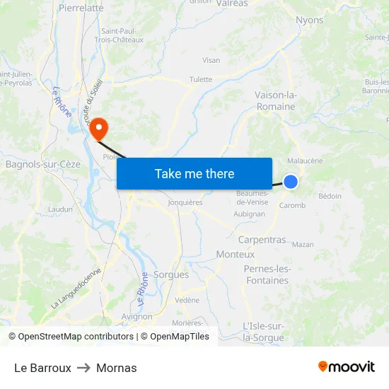 Le Barroux to Mornas map