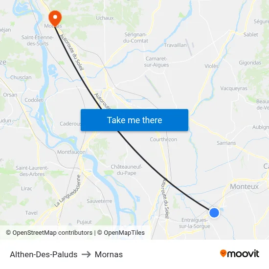 Althen-Des-Paluds to Mornas map