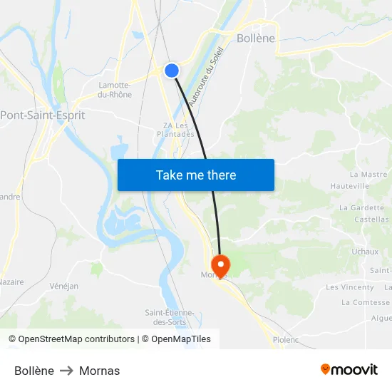Bollène to Mornas map