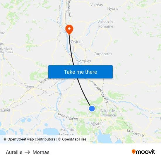 Aureille to Mornas map