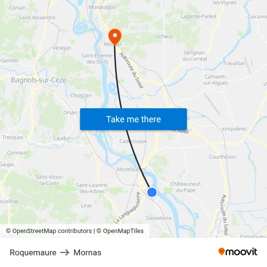 Roquemaure to Mornas map