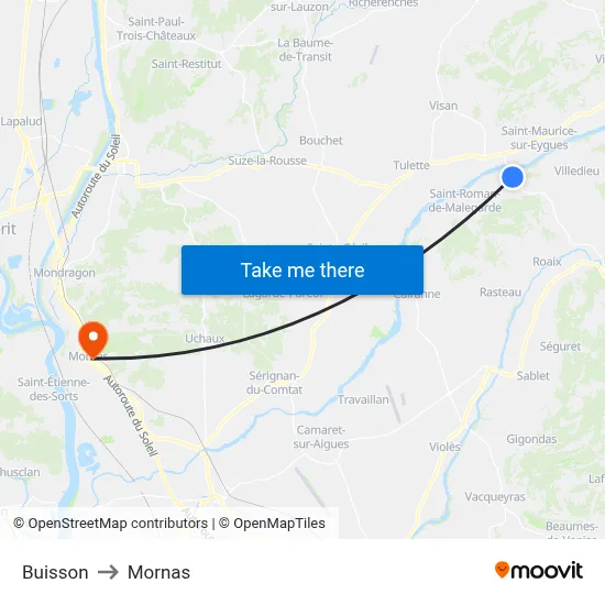 Buisson to Mornas map