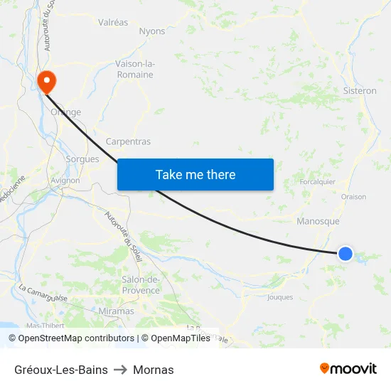 Gréoux-Les-Bains to Mornas map