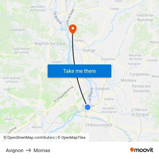 Avignon to Mornas map