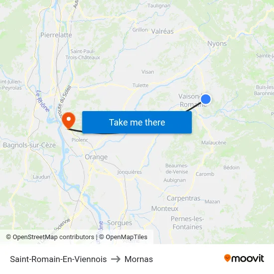 Saint-Romain-En-Viennois to Mornas map