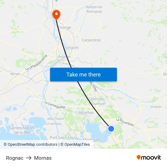 Rognac to Mornas map