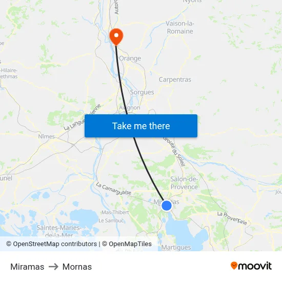 Miramas to Mornas map